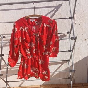 Stella Tweed Vibrant Red Floral Top